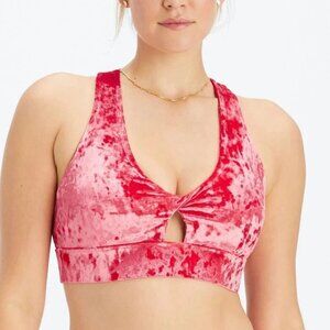 Fabletics Women's Oasis Crushed Velour Y2K Twist Sports Bra - Strawberry